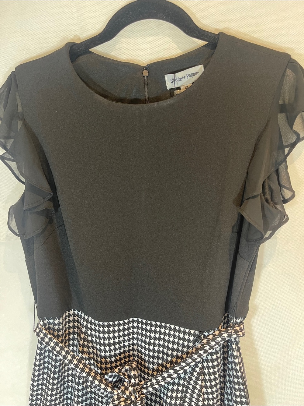 SHELBY & PALMER = Black Top with Black-and-White Houndstooth Midi Dress , Size12 - Picture 4 of 16